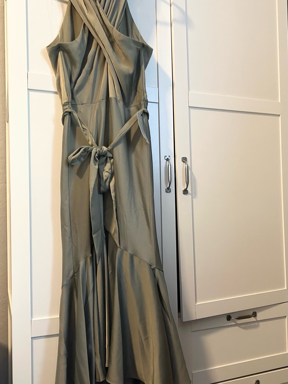 Sage Green Halter Midi Dress with Waist Tie